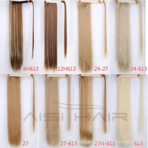 Wholesale Long Straight Wrap Around Ponytails Extension Synthetic Hair Drawstring Ponytail Hair Wigs